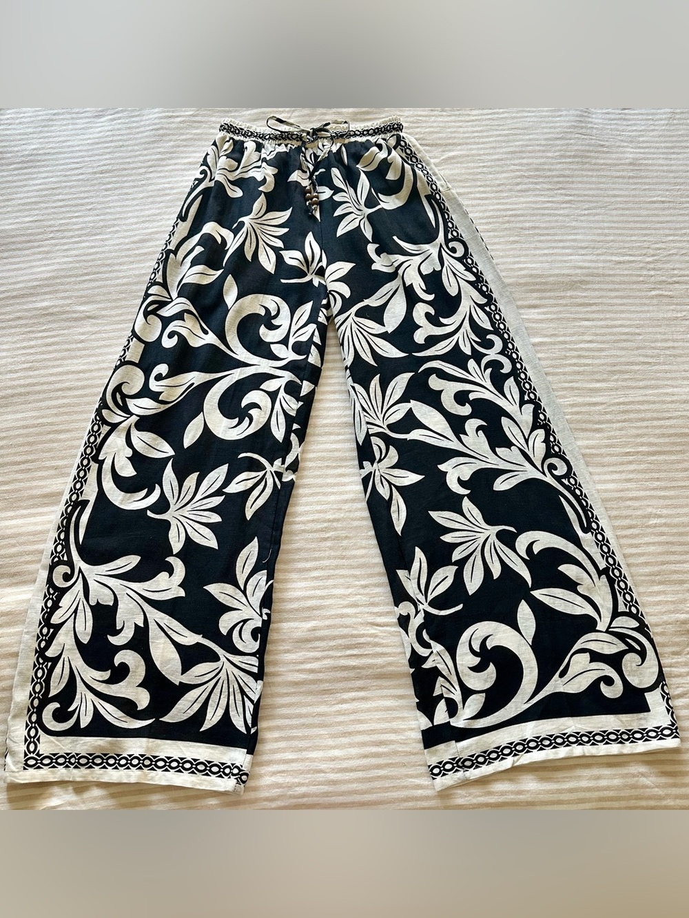 nwt rachel zoe black & white flora print linen/rayon pants / size xs